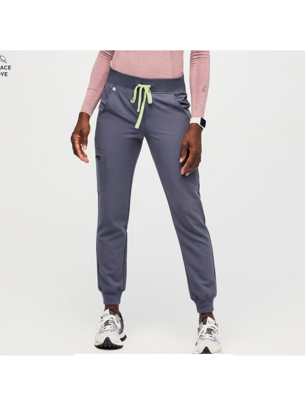 Figs Women's Jogger Scrub Pants in Gray with Lime Drawstring